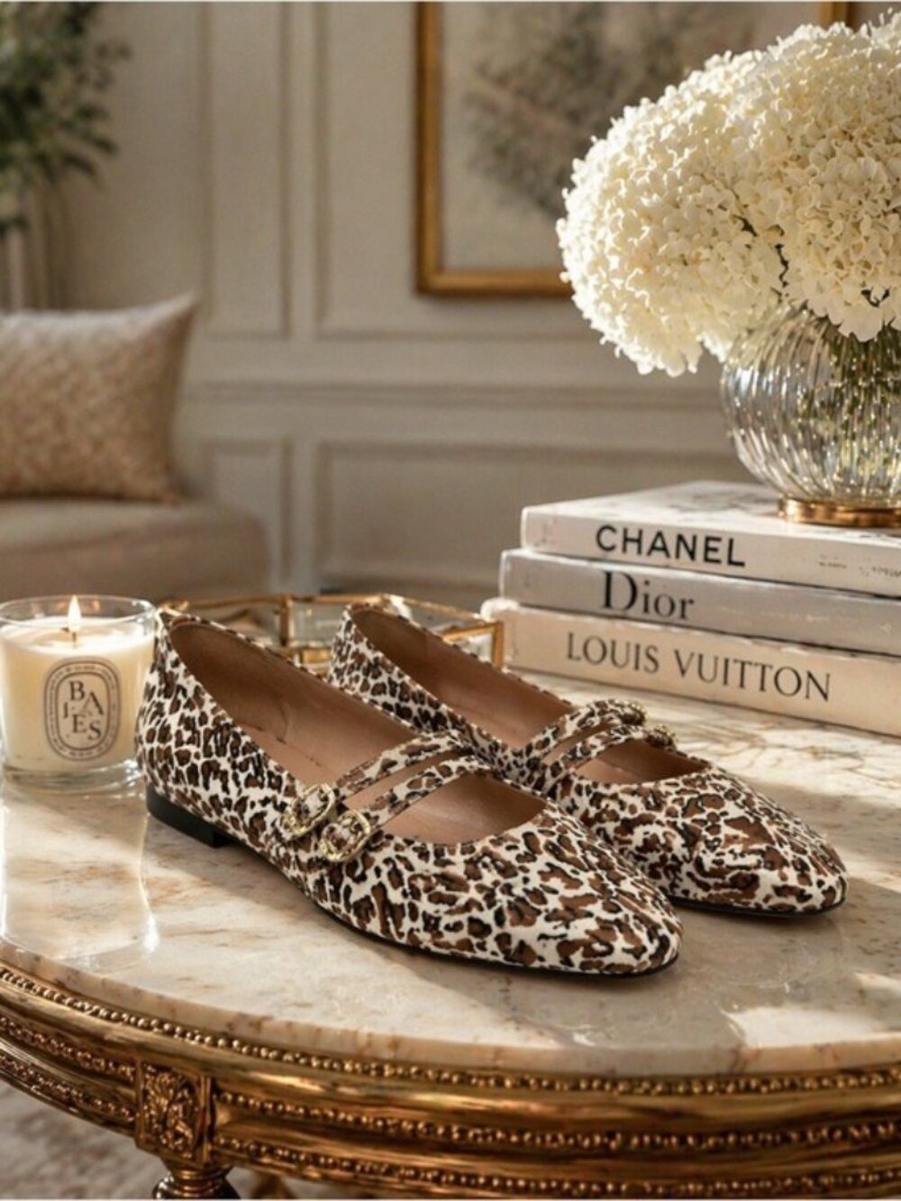 Talbots Vera Leopard Print Mary Jane Flats Gold Buckle Sz 7.5 Quiet Luxury NWOT